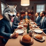 Wolf at the dinner feast table with elders wolf beest beast animalistic dierlijk tafel .jpeg