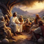Jesus and his apostles sitting and talking on the olive mount olijfberg Jezus apostelen jeruz...jpeg